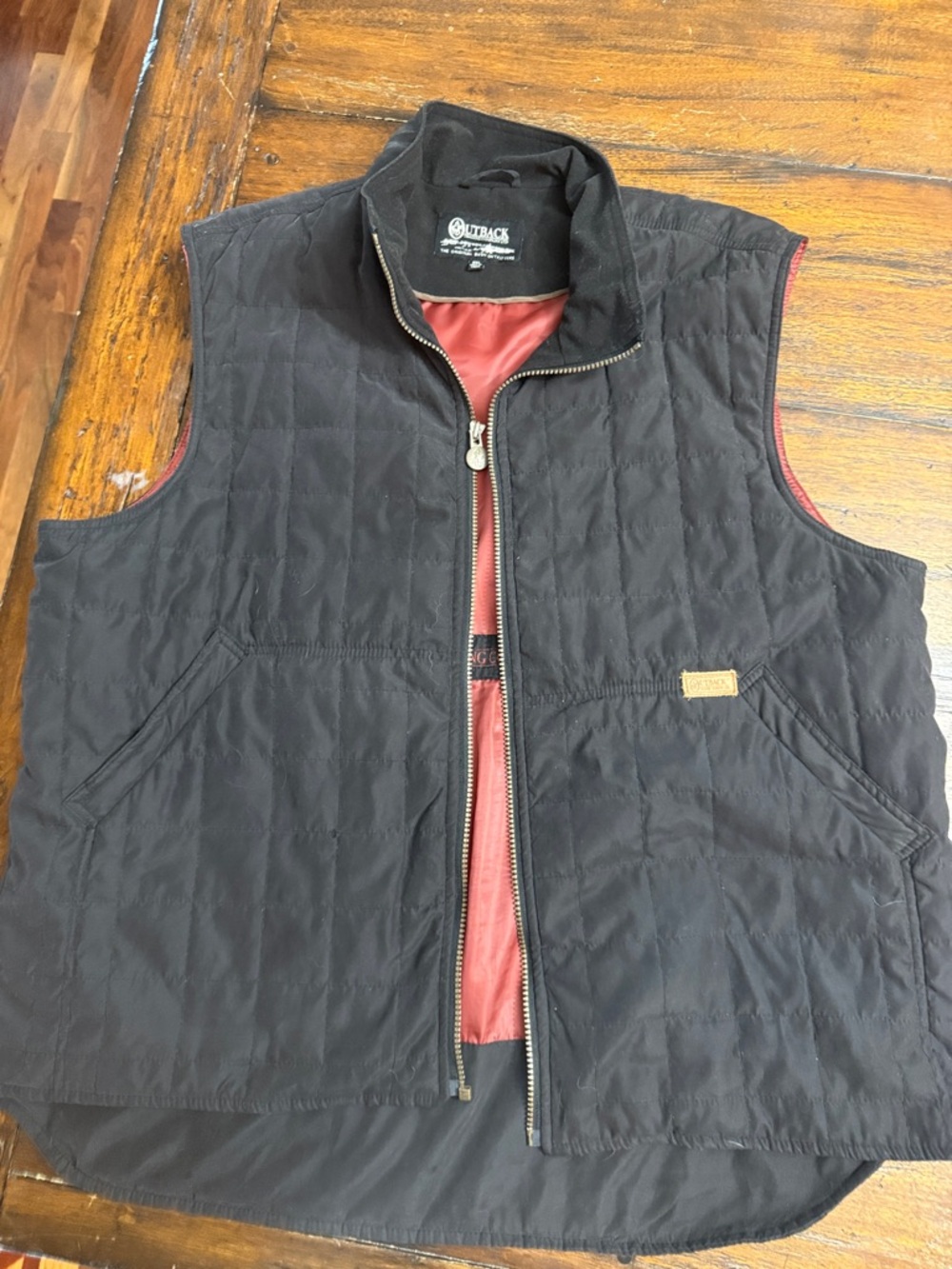 Black outback Quilted Men's Vest with Burgundy Lining